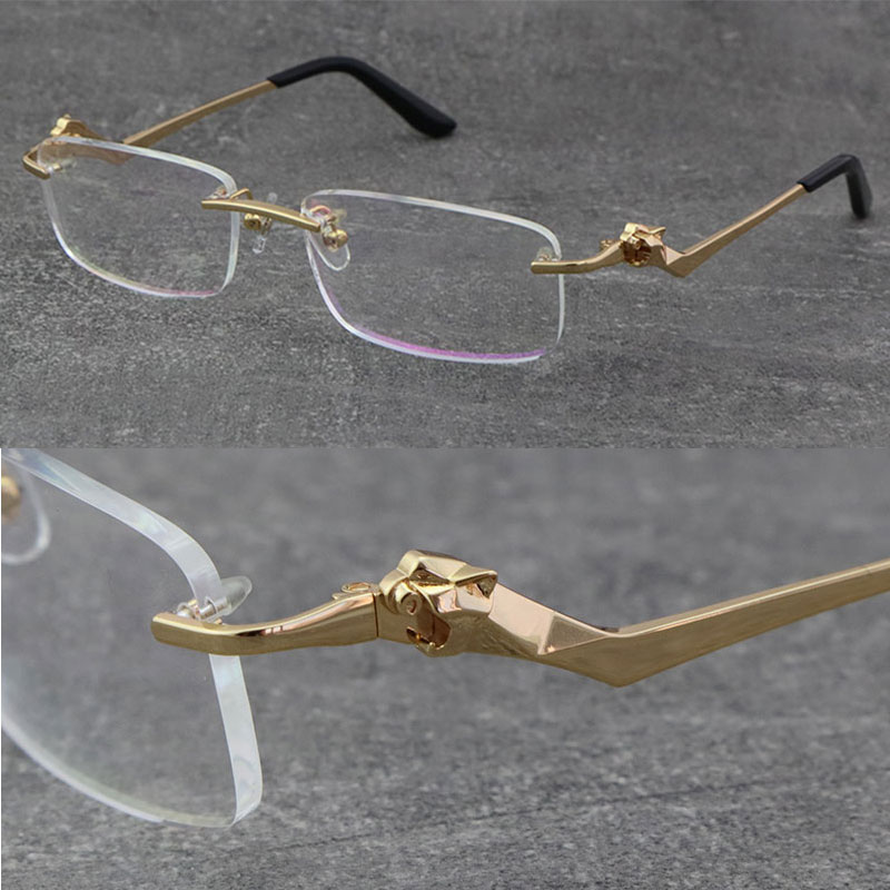 

Luxury Metal Classic Leopard Series Rimless Optical Reading Frames Marbling Eyeglasses 18K Gold Frame presbyopic Glasses Men Myopic Eyewear Male and Female Size:57