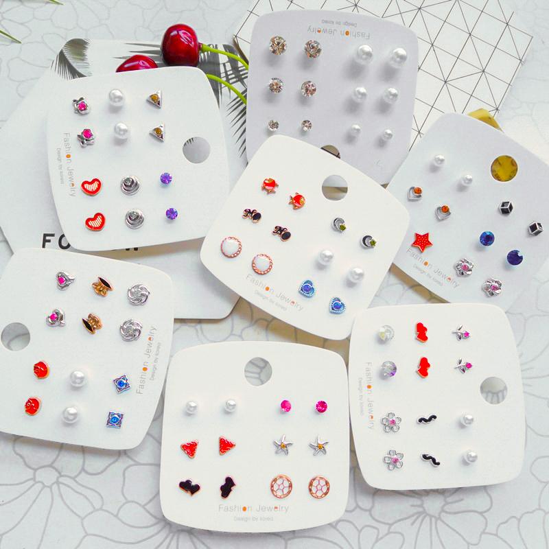

Earrings & Necklace 2021 Vintage Simulated Pearl Crystal Plastic Stud For Women's 3 Pairs/Set Korean Style Heart Geometric Earrigns Jewelry, Silver