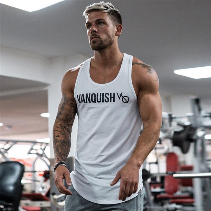

mens summer streetwear casual tank cotton jogger gyms fitness singlets sportswear workout men clothing vest fashion, White;black