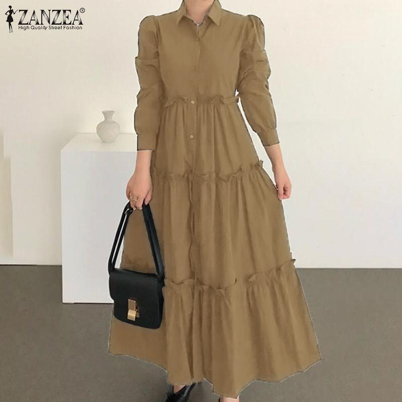 

Casual Dresses 2022 Ruffle Dress Women Female Maxi Vestidos Autumn Long Sleeve Sundress Oversized 5XL Solid Stiching Robe Femme, Black