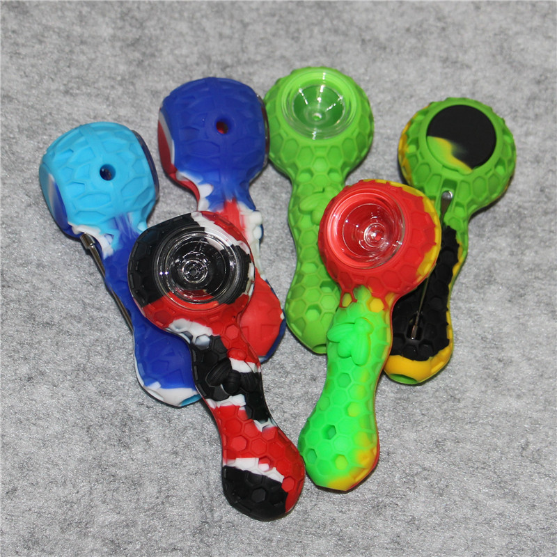 

Bees Silicone Smoking Pipe Travel Tobacco Pipes Spoon Cigarette Tubes Glass Bong Dry Herb Accessories HandPipe