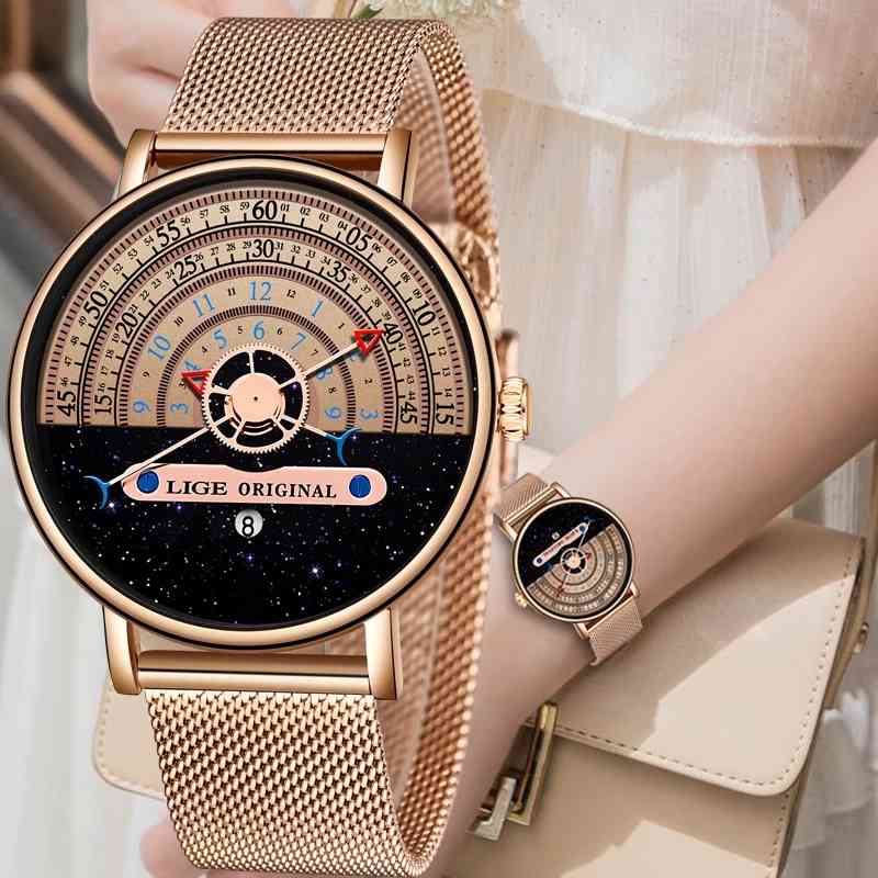 

LIGE Fashion Sports Women Watches Top Brand Luxury Waterproof Simple Ultra-Thin Watch Lady Quartz Clock Relogio Feminin 210517, Rose blue