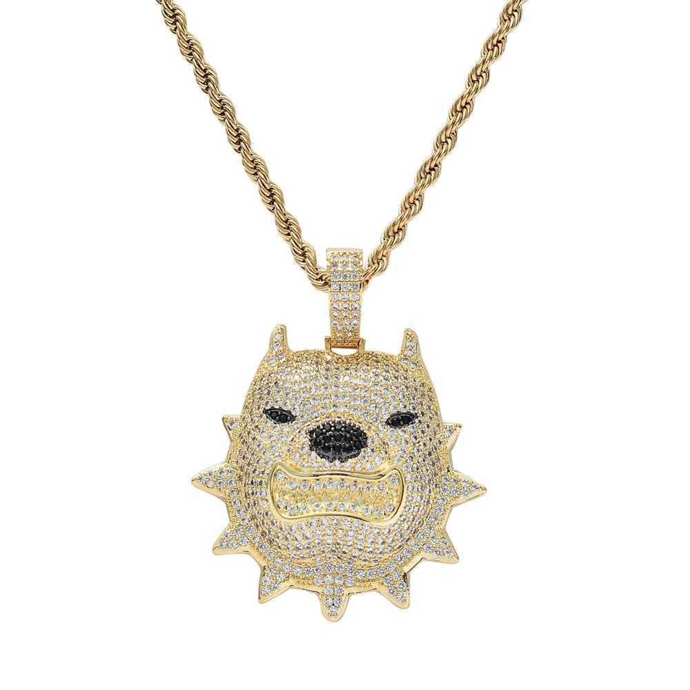 

Fashion Men's Iced Brass CZ Dog Face Animal Pendants&Neckalce Hip Hop Jewelry CN087 X0707
