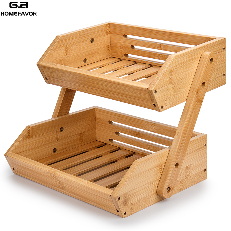 

Fruit Basket 2 Tire Bamboo Storage Shef Breathabe Removabe Food Container Kitchen Fresh Fruit Vegetabe Accessories
