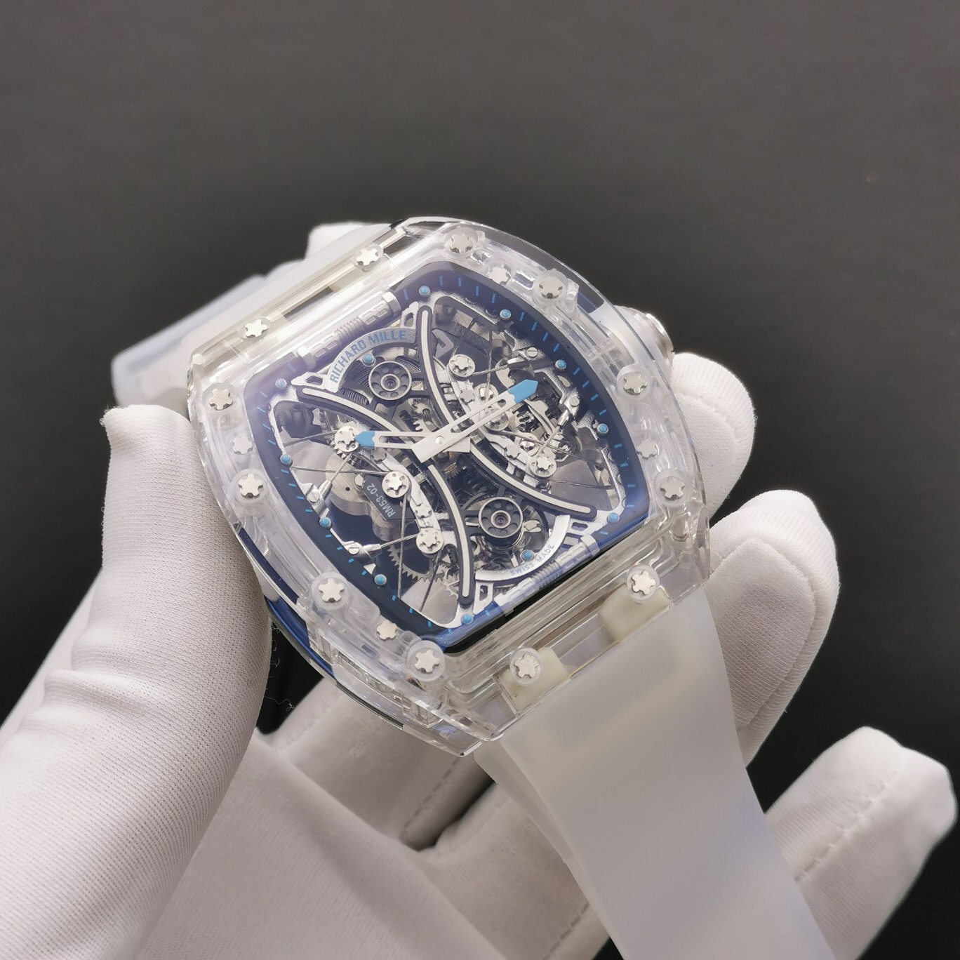 

JB men's watch RM053-02 with Swiss true Tourbillon movement crystal case sapphire mirror rubber watchband waterproof function, As shown