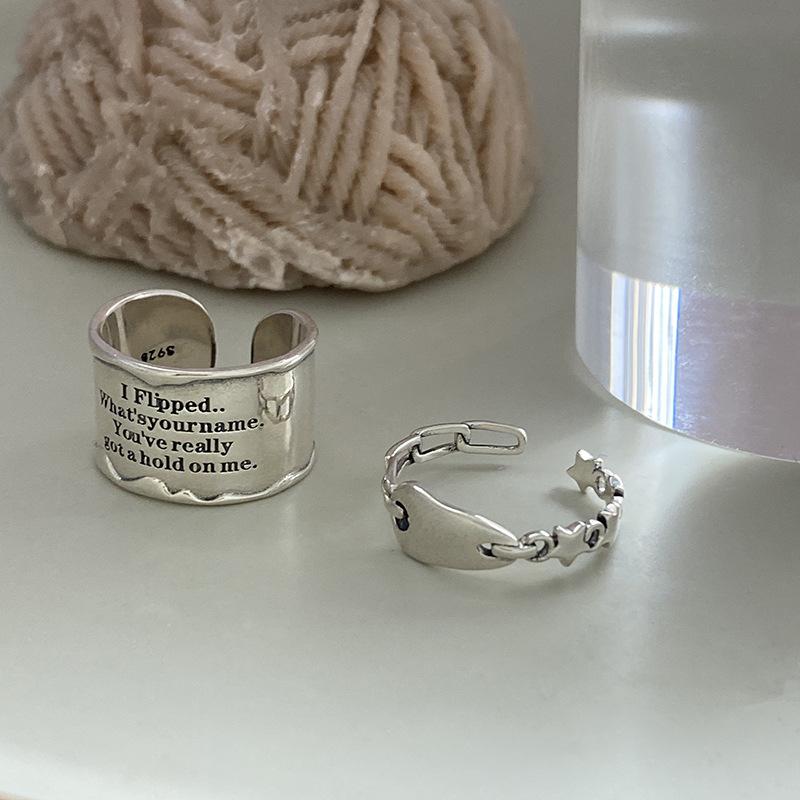 Cluster Rings Personality Stack 925 Sterling Silver Ring Female Ins Wind Niche Design Temperament Joker Opening Fashion English Index Finger-image-704302117