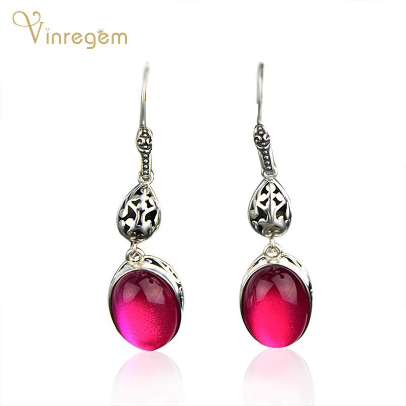 

Dangle & Chandelier Vinregem 100% 925 Sterling Silver Oval Cut Ruby Gemstone Wedding Engagement Vintage Earrings For Women Fine Jewelry