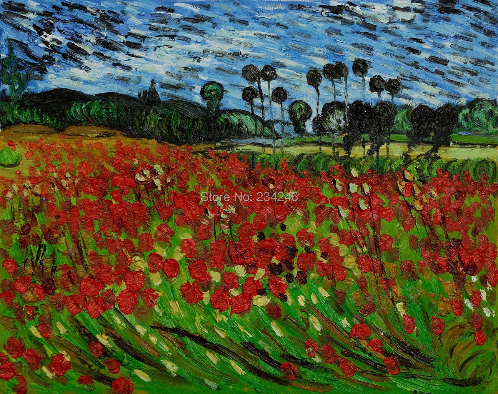 Hand Painted Flower Oil Painting Field of Poppies by Vincent Van Gogh Landscape Painting on Canvas for Wall Decoration Home Art Impressionist-image-738276049