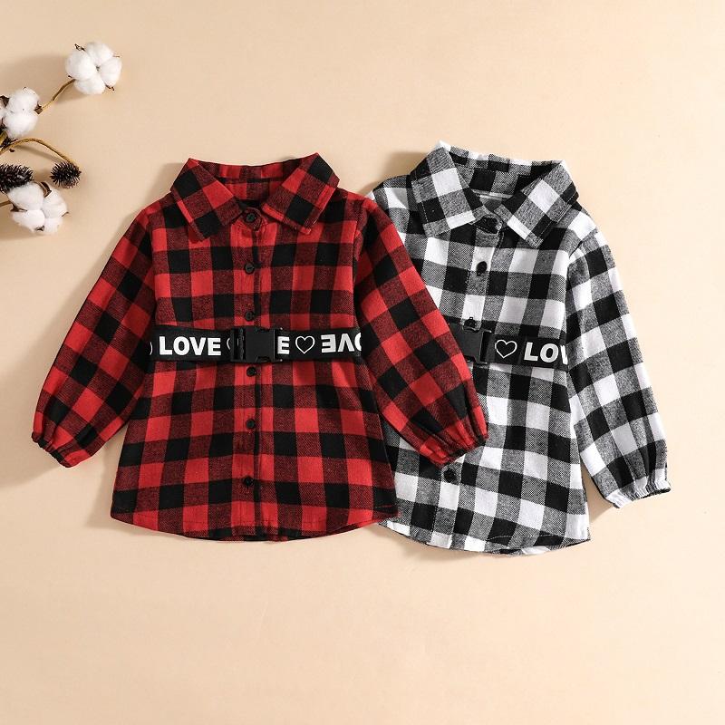 

Girl's Dresses 0-4Y Toddler Kids Baby Girl Long Sleeve Turn Down Collar Plaid A-line Shirt Dress With Belt 2PCS Outfits Autumn Clothes, Red;yellow