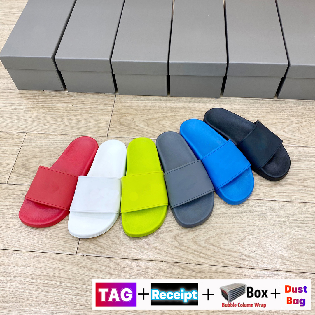 

Designer Slippers Pool Slide with Box Dust Bag Mens Fashion Shoes White Black Fluo Green Yellow Red Blue Grey Womens Sneakers Summer Cool Sandals Slides, #9- bubble wrap packaging