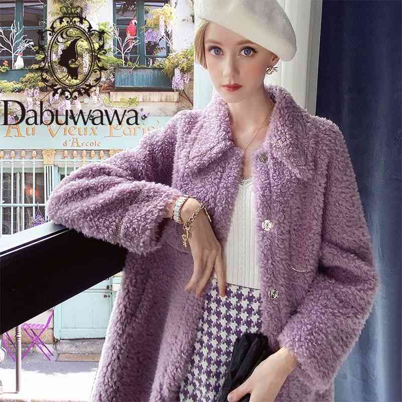 

Dabuwawa Elegant Women Sheep Wool Fur Coat Winter Soft Female Jacket Coat Long Sleeve Casual Thick Outwear Ladies DT1DFR017 210520, Purple