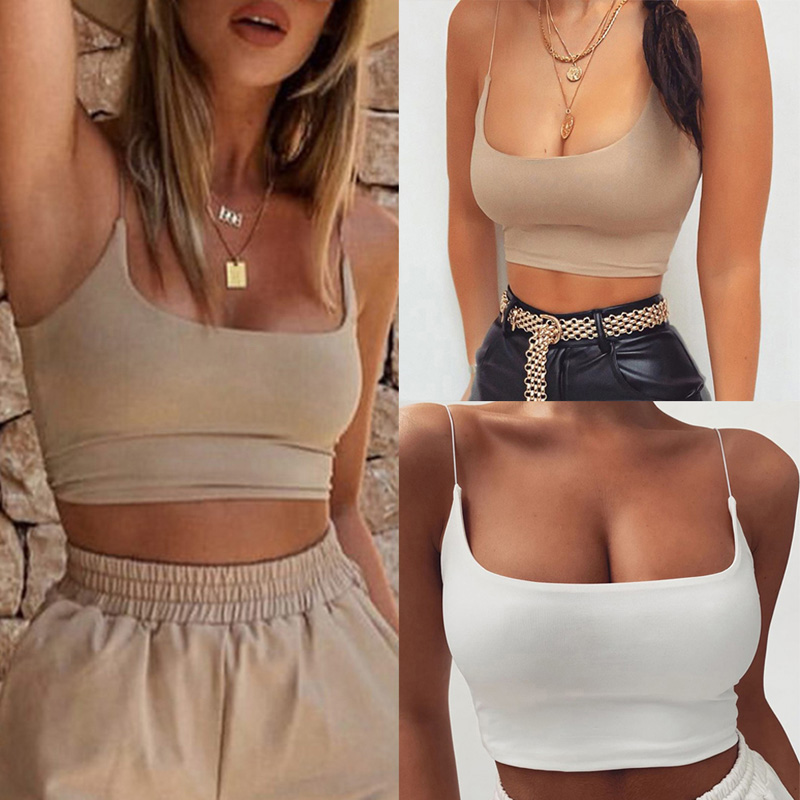 

Styles Womens Summer Camis Tanks Tops Sleeveless Cotton Bustier Unpadded Bandeau Bra Vest Crop Top Seamless Tees, Beige