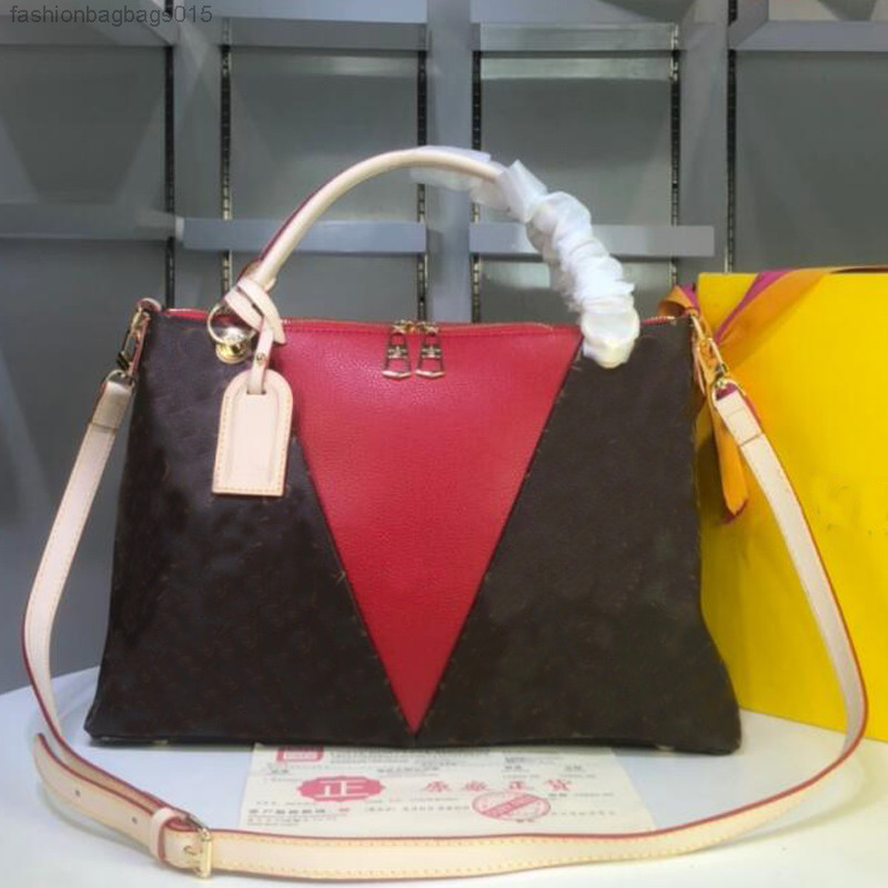 

Women Handbag V Tote Bag Canvas Leather Shoulder Bags Classic Letter Triangle Patchwork Color Detchable Strap Golden Hardware Handbags A-001, Box