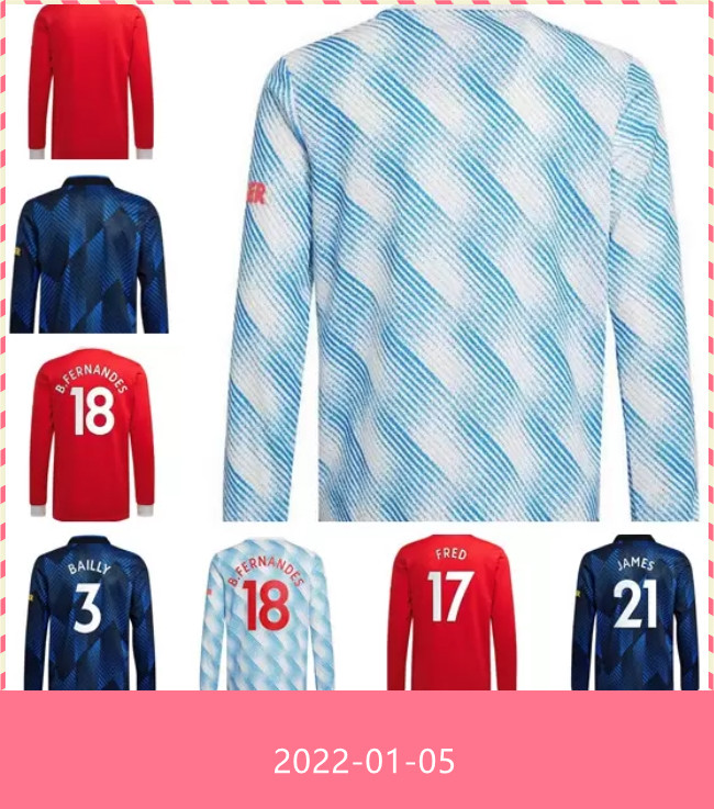 

#7 RONALDO Long Sleeve #25 SANCHO Home Red Soccer Jersey 2021 2022 #11 GREENWOOD #18 B.FERNANDES 3rd Blue Soccer Shirt 21 22 #10 RASHFORD Away football Uniform