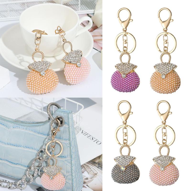 

Keychains Woman Chain Ornaments Fashion Gifts Alloy Keychain Metal Rhinestone Pearl