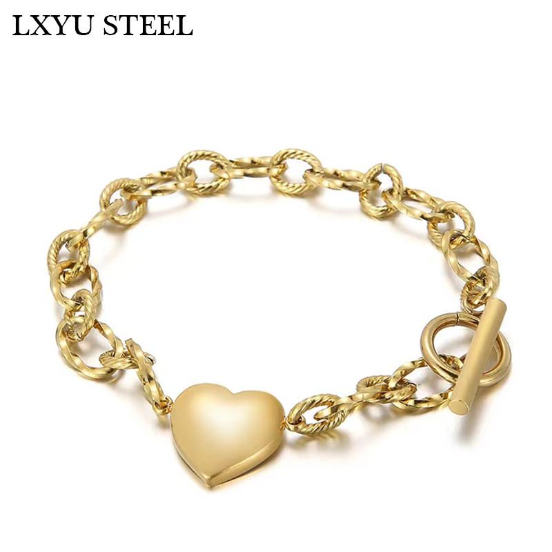 

Link, Chain Heart Stainless Steel Women's Bracelets High Quality Gold Love Letter Pulseira Fashion Jewelry, Black