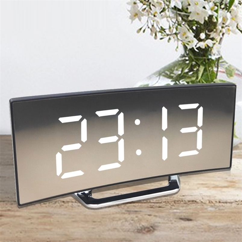 

Digital Alarm Clock Desk Table Clock Curved LED Screen Alarm Clocks For Kid Bedroom Temperature Sze Function Home Decor Watch 220113