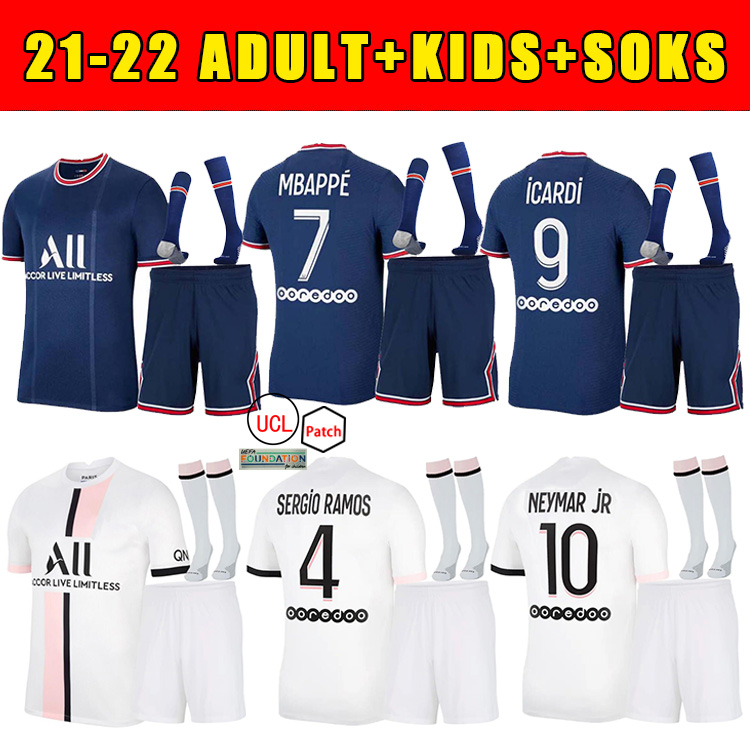 

30# MESSI ERGIO RAMOS 21 22 Paris soccer jersey home away 2122 MBAPPE VERRATTI MARQUINHOS KIMPEMBE DI MARIA KEAN Men Fsan KIDS football shirt+Socks, Black