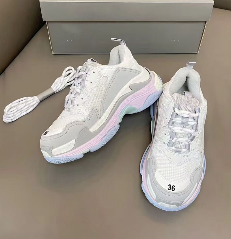 

2021 New Macaron Women Paris Shoes Color Triple Sneaker Mixed Colors Platflorm Sneakers Trainers Baskets Dad Shoe Brand Breathable Top Quality Genuine Leather, With box