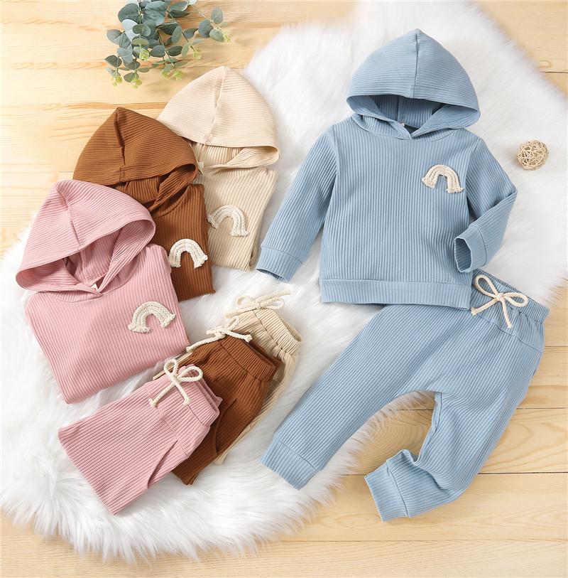 

Clothing Sets Pudcoco Baby Girls Outfits Ribbed Rainbow Long Sleeve Hoodies Sweatshirts And Pants Trousers Casual Homewear 2PCS For Children, Beige