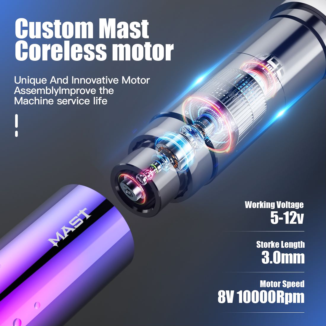 

Mast Siya Wireless Tattoo Machine 1200mAh Battery Rotary Motor Gun WQP019