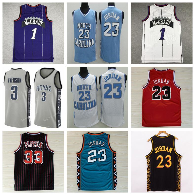

NCAA 1 McGrady Basketball Jersey North Carolina Tar Heels Michael 23 Vince 15 Carter Tracy 33 Pippen Jerseys, Black;red