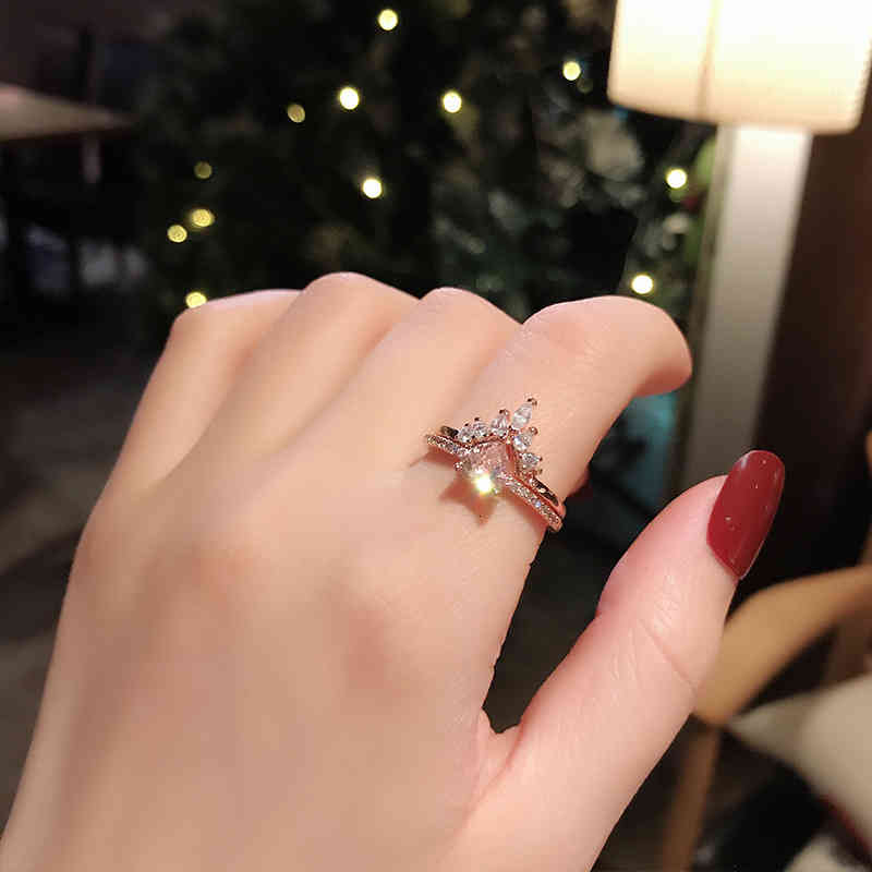 

Ring Japan and South Korea Trendsetter Opening Adjustable Female Fashion Personality Girl Heart Double-layer Love Two-piece Set of, Silver