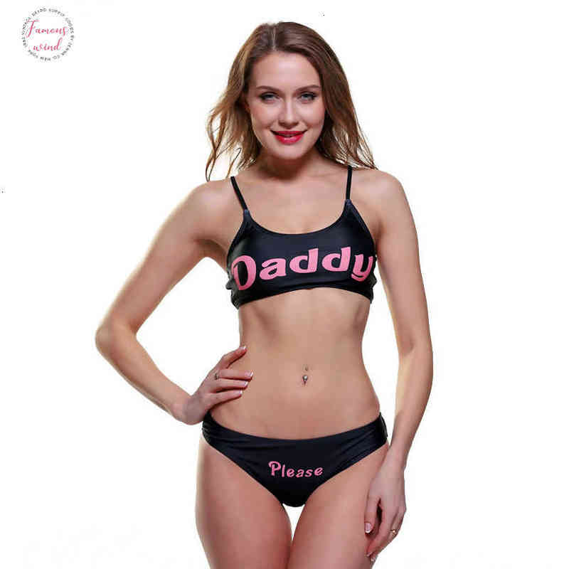2 Piece Swimwear Sexy Women Swimsuit Come Here Daddy Set Letter Printed Bikini Sleeveless Summer Harajuku Feminino-image-552274281