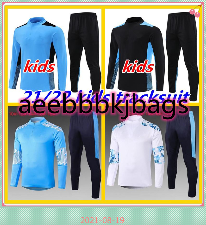 

21 22 Marseille kids soccer tracksuit 2021 2022 child football training suit jacket set, Black
