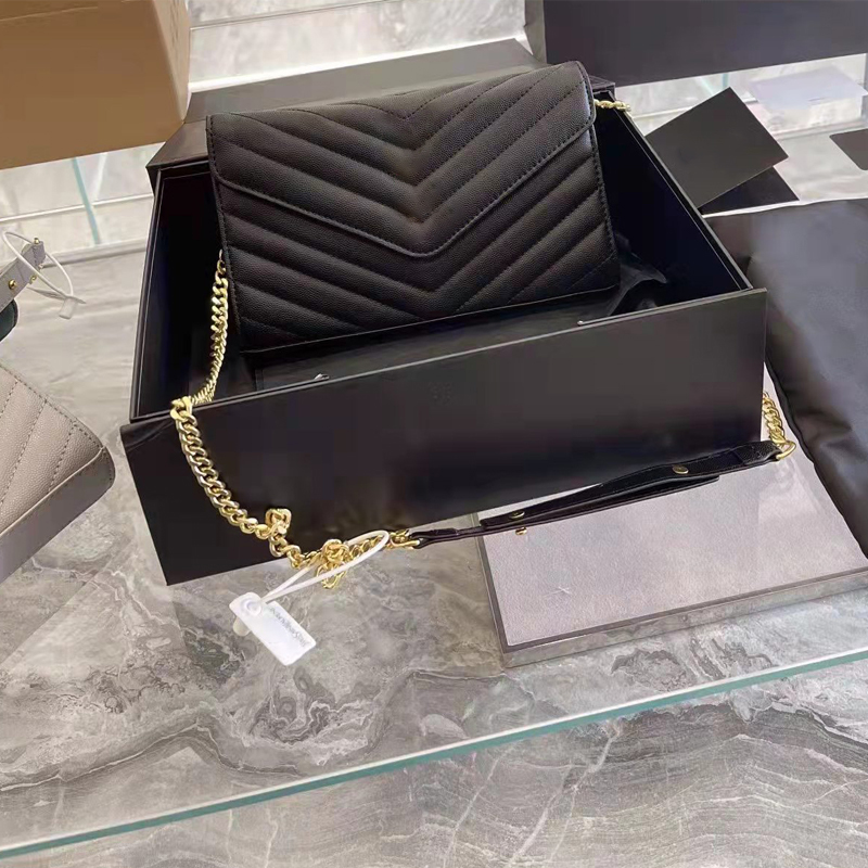 

Genuine Leather Handbag Comes With Box WOC Chain Bag Women luxurys Fashion Designers Bags Female clutch Classic High Quality Girl Handbags Luxurys designer, Black