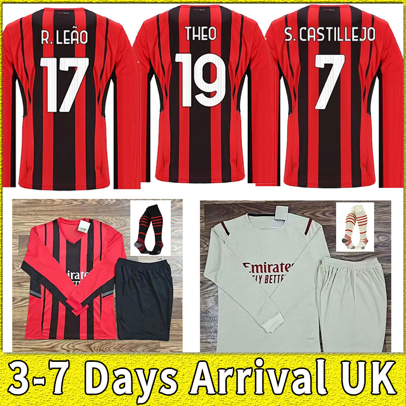 

long sleeve 2021 2022 AC Soccer milan jerseys IBRAHIMOVIC DONNARUMMA TONALI THEO Mandzukic Kessie Men kid Kits football HOME AWAY THIRD shirts 21 22 full set socks