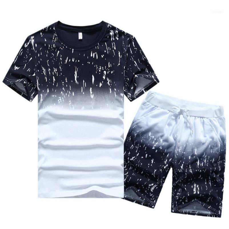 

Men's Tracksuits Youth Clothing Summer Short Sleeve T-shirt + Shorts Casual Set Korean Fashion Camouflage Clothes O-Neck1, Gray