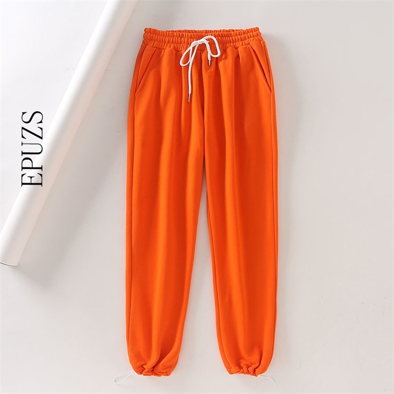 

winter women cargo pants high waist womens joggers sweat korean sweat with pockets fashion Orange casual 210521, White