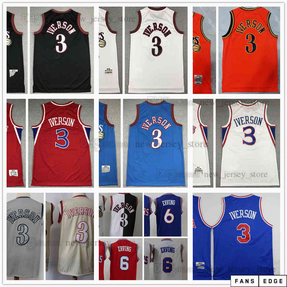 

Retro 1996-1997-1998 Mitchell and Ness Allen Basketball 3 Iverson Jersey Stitched Julius 6 Erving Jerseys Shorts Kids Youth Red Blue White, Black;red