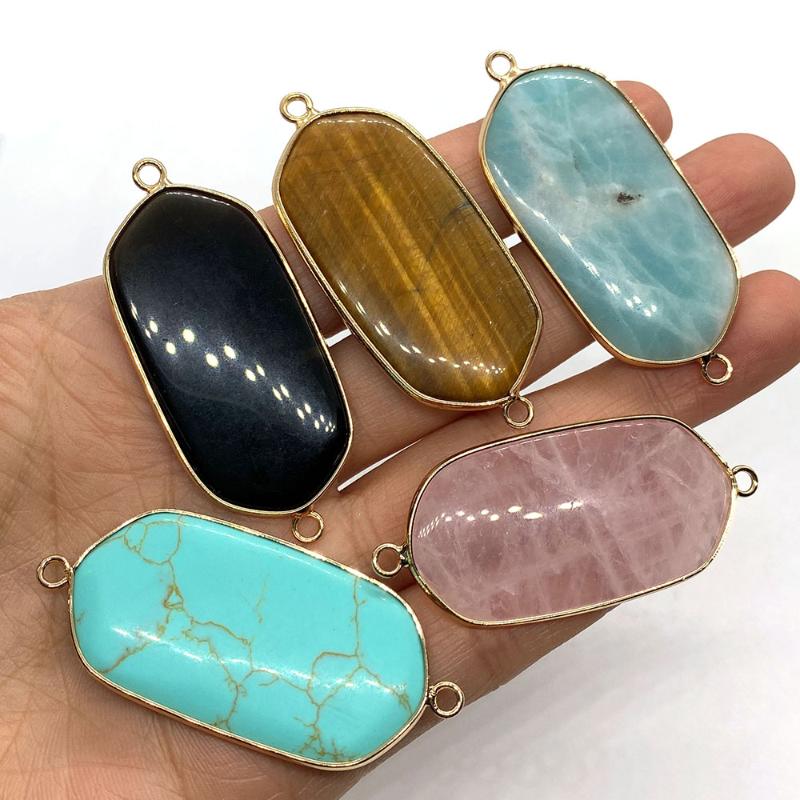 

Charms Natural Stone Turquoise Pendant Rectangular Two-hole Connector For Jewelry Making DIY Bracelet Necklace Accessories 23x52mm, Bronze;silver