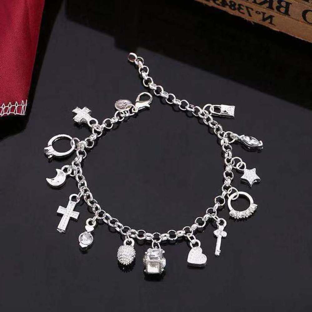 

Hand catenary Yunjin 925 silver fashion 13 Pendant Bracelet multi element jewelry, Black