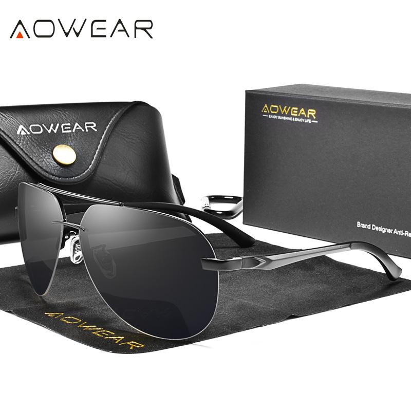 

Sunglasses AOWEAR Classic Retro Aviation Polarized Men Aluminum Vintage Rimless Sun Glasses Brand Designer Pilot Goggles Eyewear