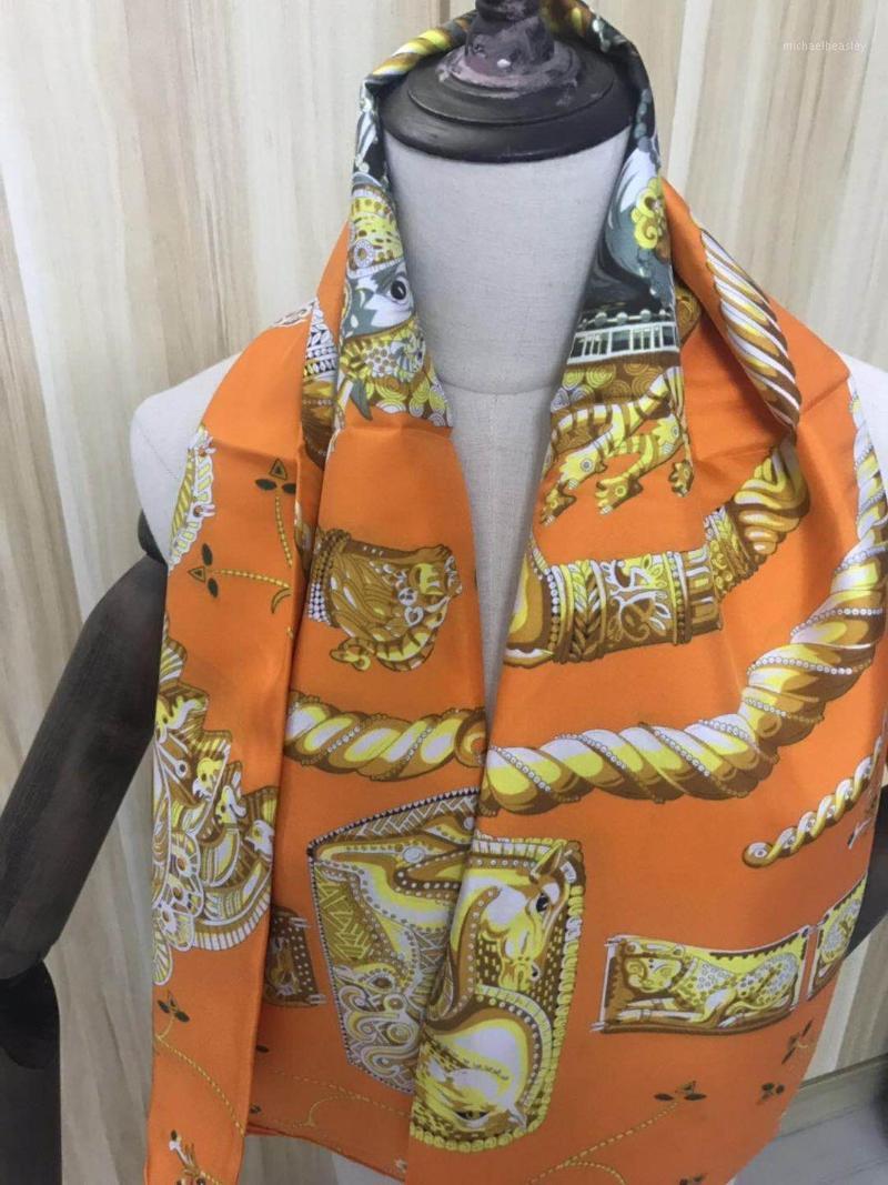 

Scarves 2021 Arrival Fashion Brand Classic Pattern 100% Silk Scarf 110*110 Cm Square Shawl Twill Wrap For Women