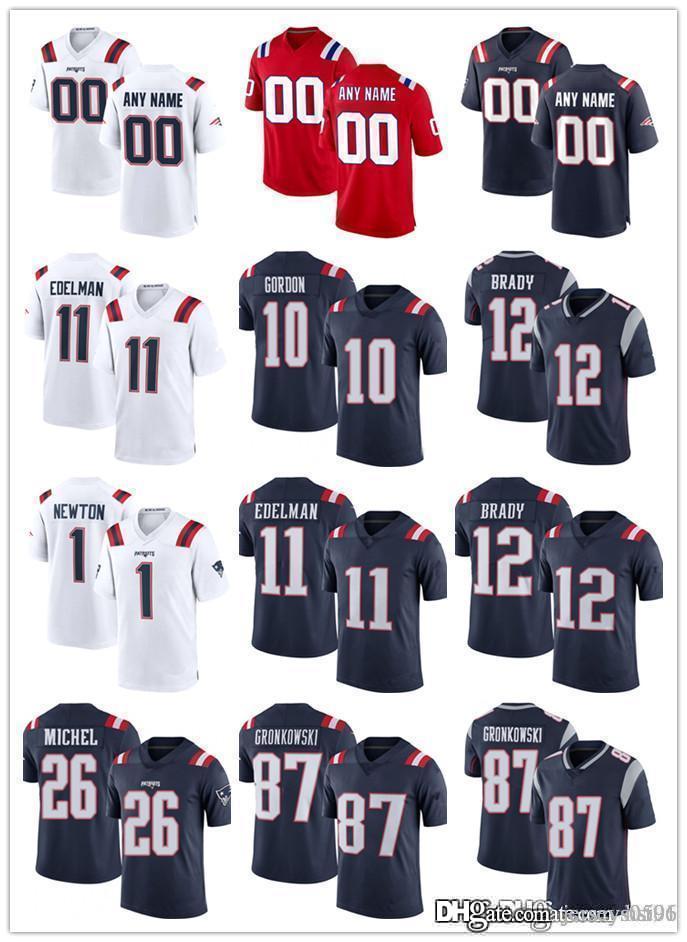 

custom Men New England youth Patriots 12 Tom Brady 11 Julian Edelman 87 Rob Gronkowski 10 Josh Gordon Football Jerseys, Black;red