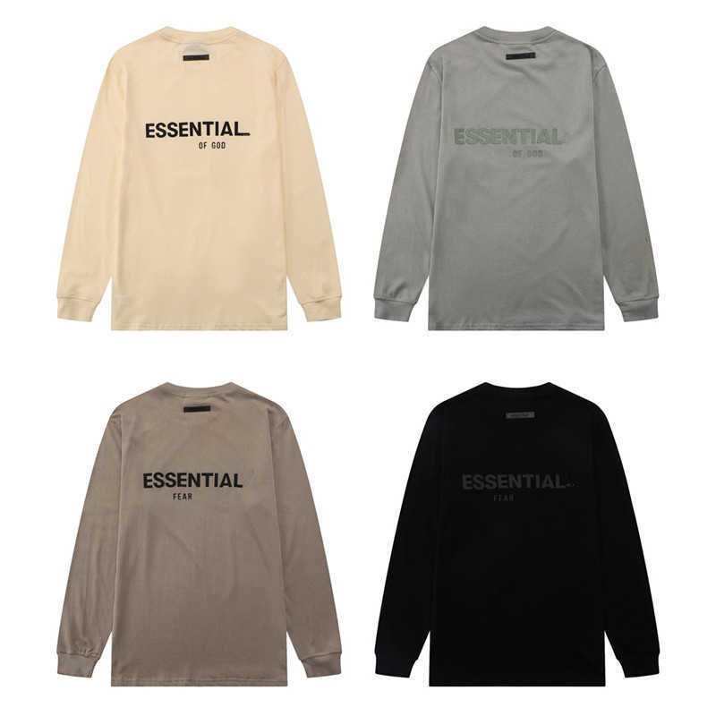 

Bear of God Double Thread Essential Autumn Three-dimensional Letter Backed Long Sleeve Fog Men' and Women' Couple T-shirt, Brown