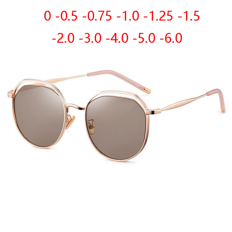 

Sunglasses Rose Gold Frame Tea Len Prescription Women Polarized Polygon Minus Lens myopes Lunettes 0 -0.5 -0.75 -1.0 To -6.0, White;black