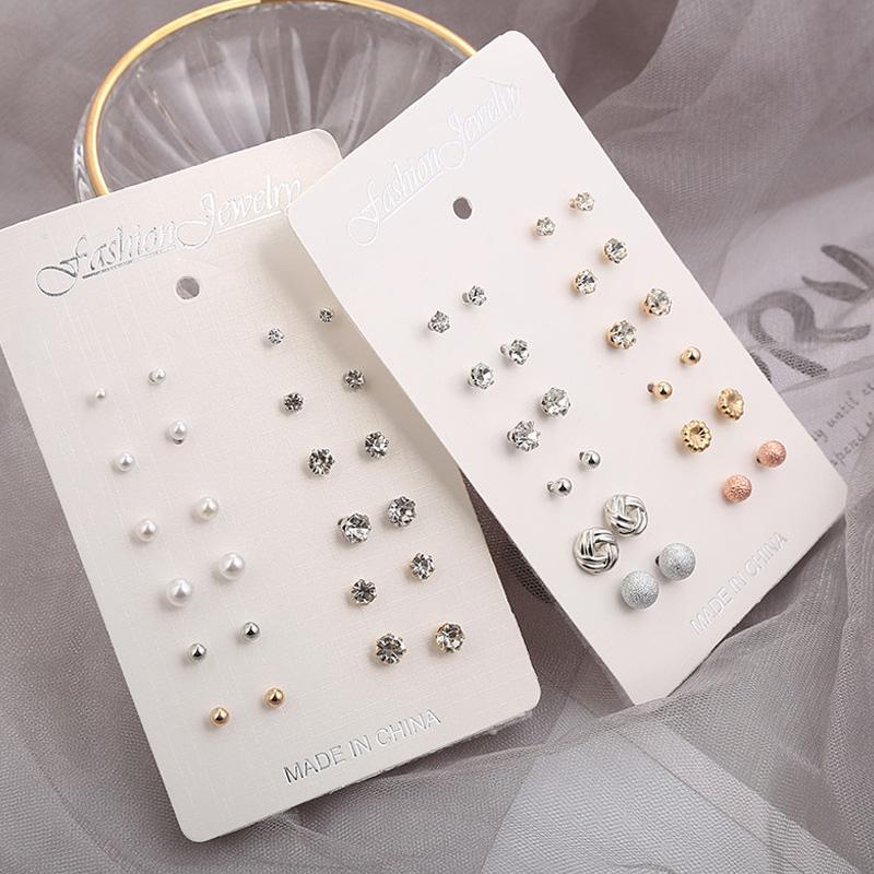 Stud 12Pairs Earrings Mixed Styles Rhinestone Pearl Geometric Plastic Set For Women Girls Jewelry Trendy-image-709669813
