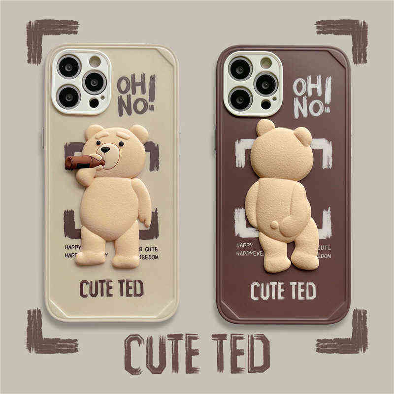 

3D Bear Print Phone Case For iphone 13 12 11 Pro Max XS XR Women Mens Cute Fashion New Phone Cover For Iphone 7 8 Plus Y1028