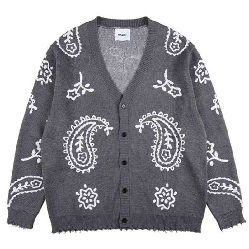 

Women's Sweaters Male ash streetwear cashew embroidered flowers burr hoodie harajuku cardigan single-breasted vintage 1:1 knitt nightgown HNCQ, 1# shoe box
