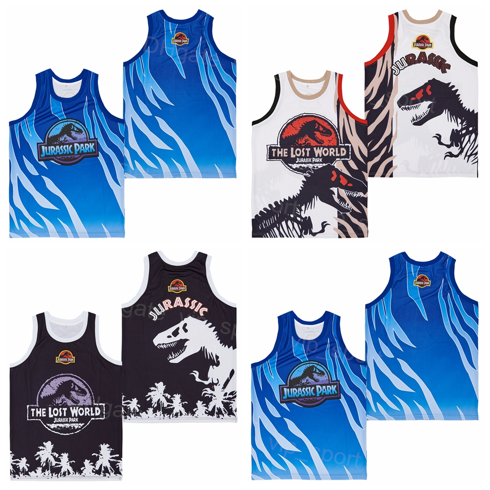 

Men Movie The Lost World Jurassic Park Basketball Jersey TV Series HipHop Blue Black White Team Color Breathable Hip Hop Sport All Stitched Uniform High Quality