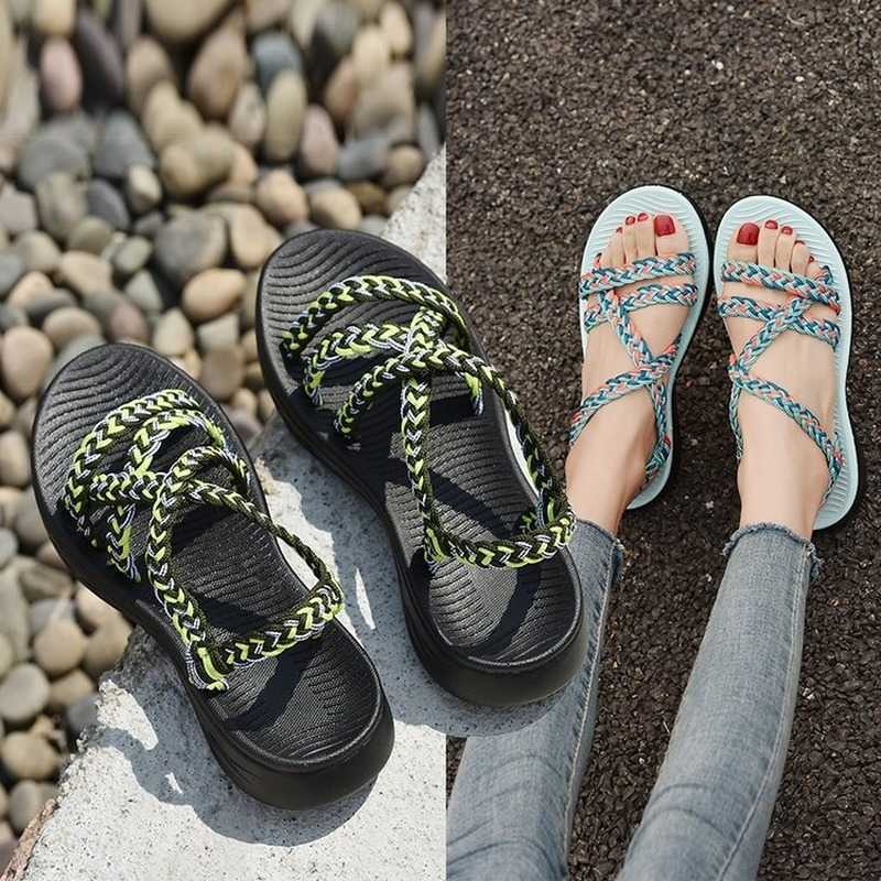 

2020 Fashion Summer Women Shoes Strappy Flat Sports Beach Hiking Walking Summer Sandals Ladies Shoes Sandalias Y0721, Yellow