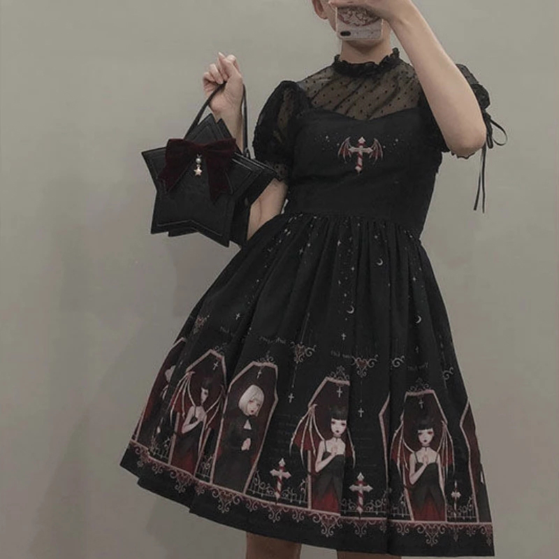 

Girls White Punk Dress Japanese Gothic Lolita Jsk Black Women Harajuku Street Fashion Sleeveless Soft Sister Cute 210517