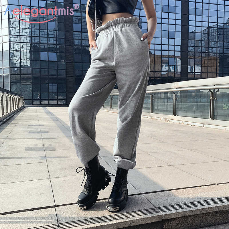 

Aelegantmis Women Grey High Waist Casual Long Pants Joggers Slim Female Trousers Loose Ladies Pencil Pant Streetwear Sweatpants 210607, Gray