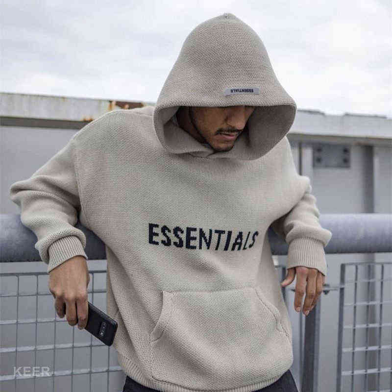 

Essentials new fashion knit Pullover Hoodie Sweatshirt knit lettered print hip hop loose Unisex oversize Knitted Hoodie Y1130, Black
