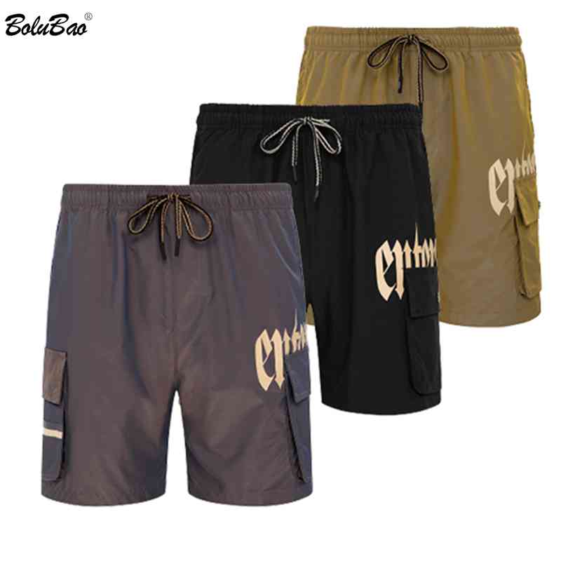 

BOLUBAO Men Casual Breathable Pants Pockets Beach Solid Color Sport Shorts Men's Short Summer Male Pant with Pocket Breathable 210518, Brown